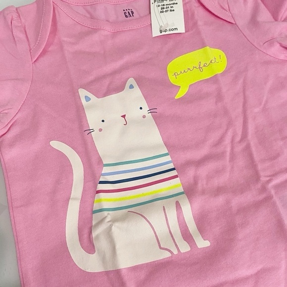 GAP Baby Graphic Bodysuit Parisian Pink Cat NEW Size 12-18 Months - Picture 2 of 9